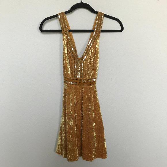 Free People Dresses & Skirts - Free People Mustard Sequin Velvet Dress